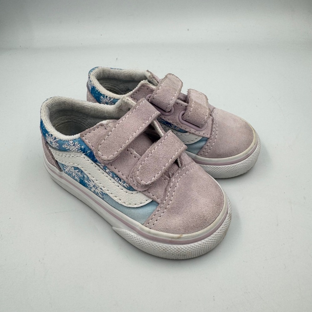 Vans Old Skool V Kids 5 Purple Blue Snowflake Suede Hook Loop Sneakers